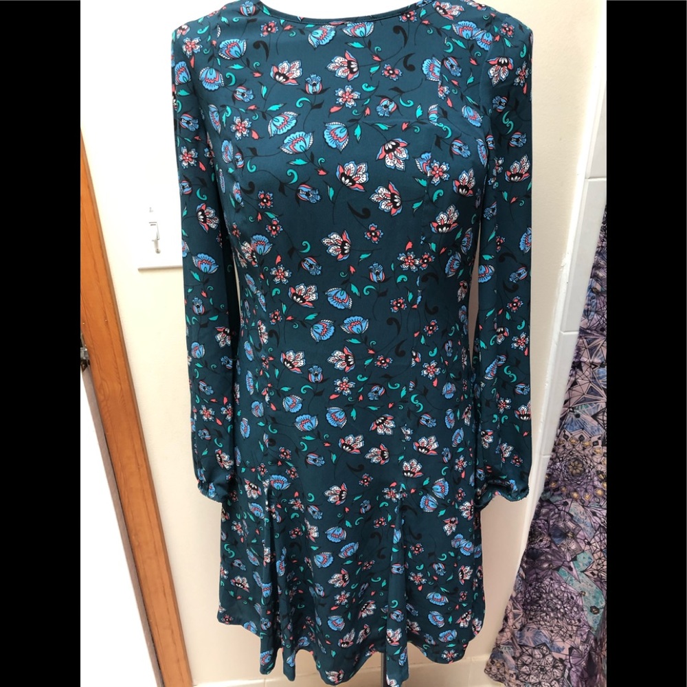 NWOT dark teal floral long sleeved dress